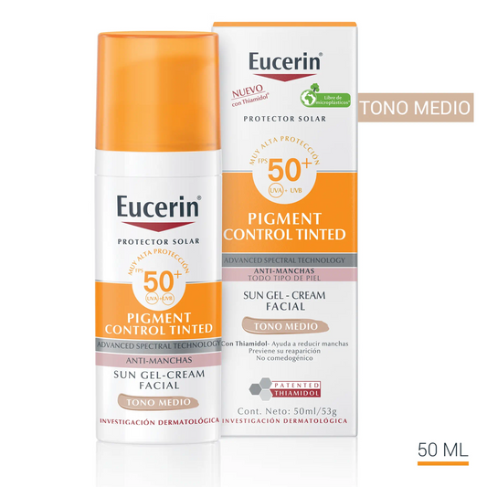 Eucerin Sun Face Oil Control FPS 50+ con color tono medio