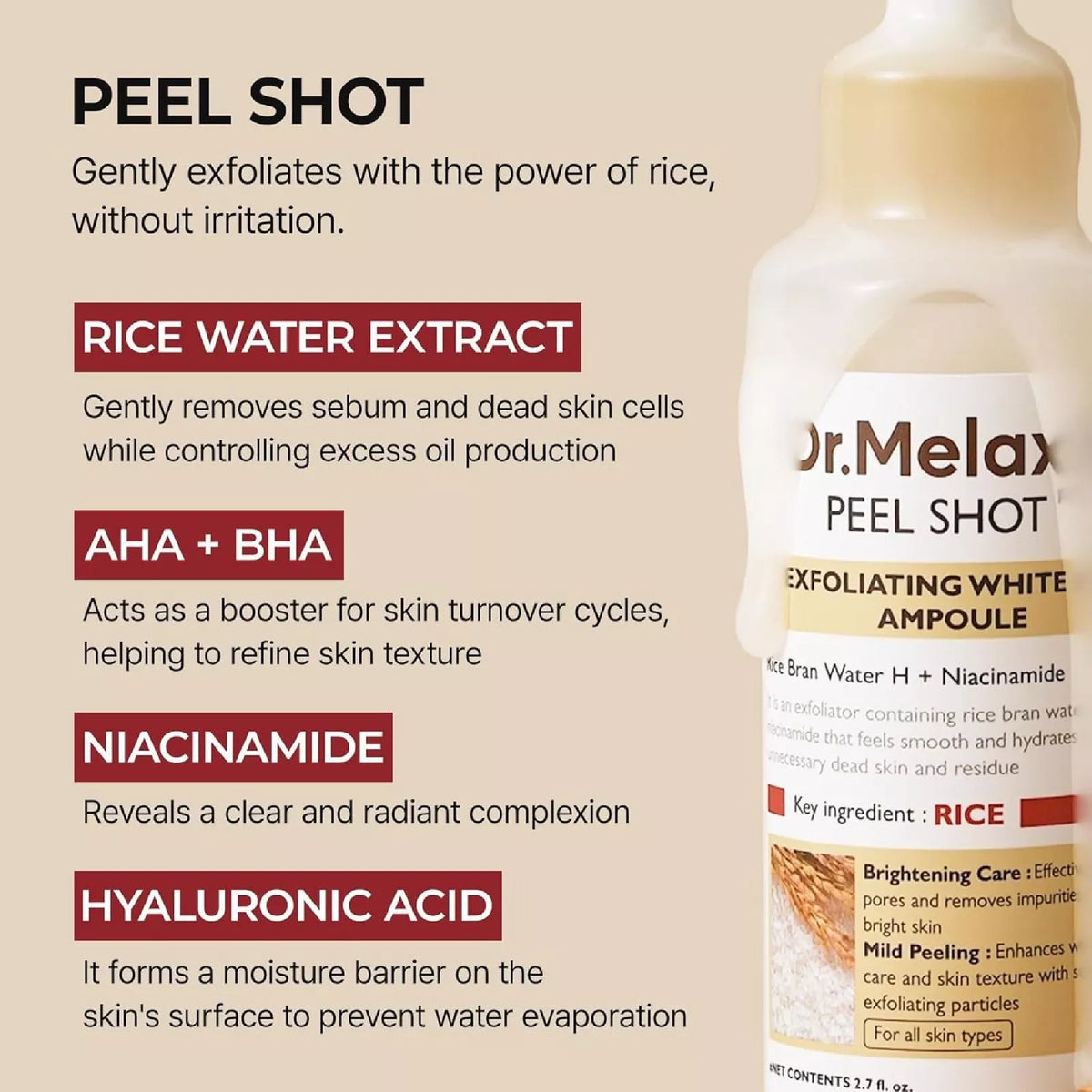 Dr. Melaxin - Ampolla exfoliante de arroz blanco Peel Shot